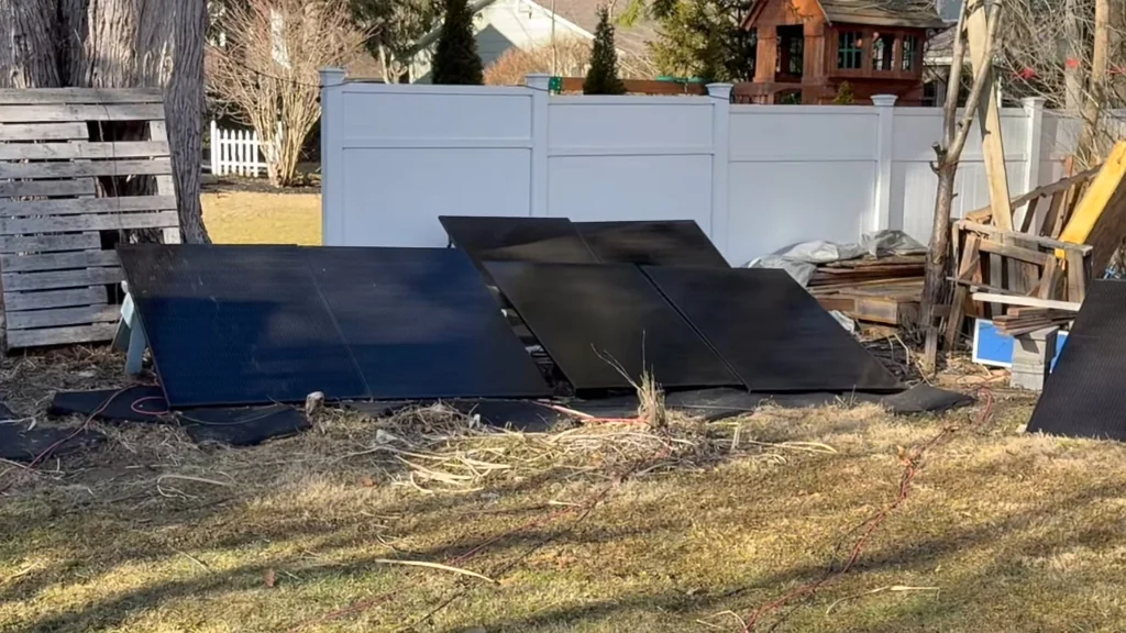 Solar panels laid out on the ground for testing