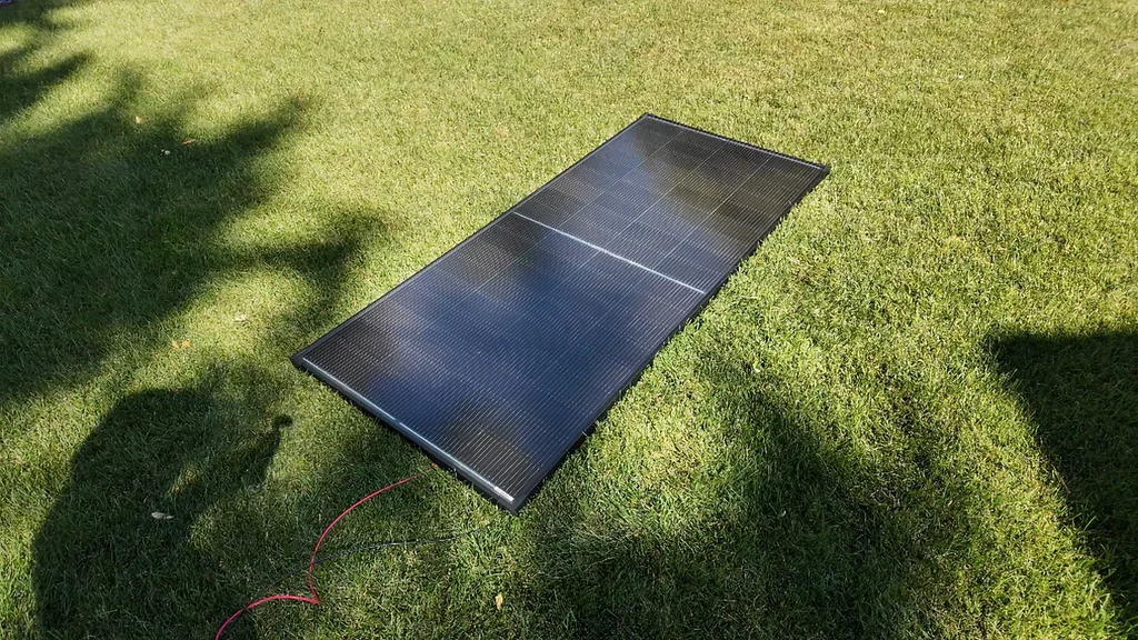 Single solar panel on green grass