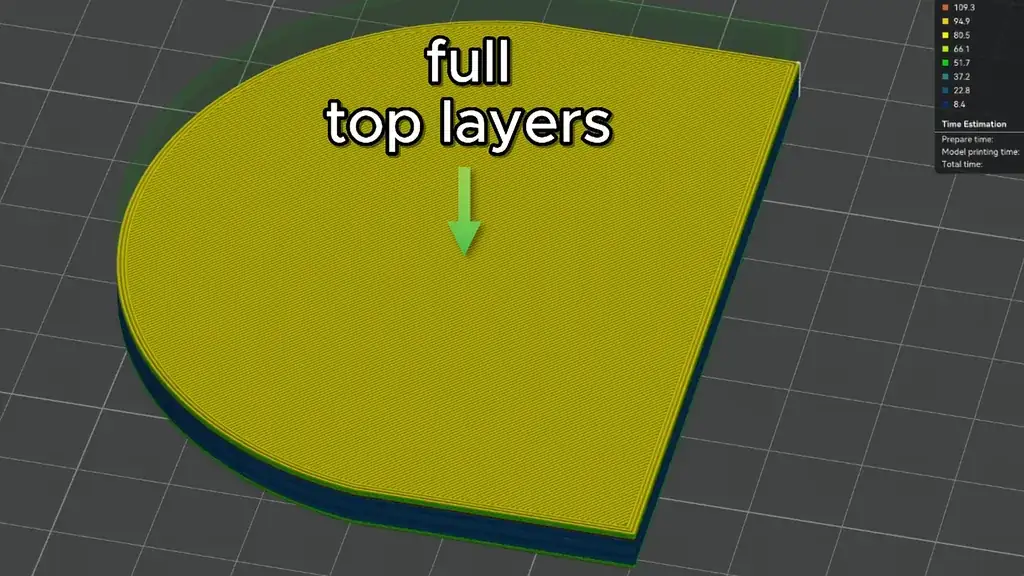 Slicer layer preview highlighting the transition area