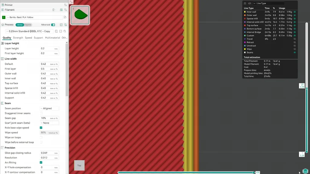 Slicer view showing the gap between top layers and walls