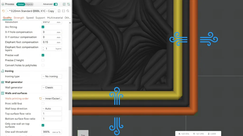 Slicer settings menu showing wall printing order options