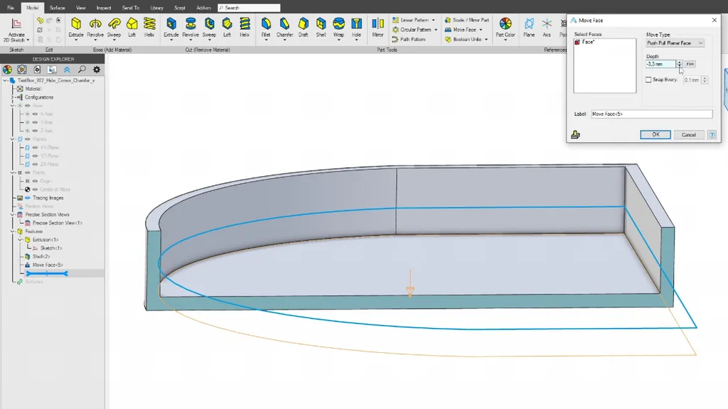 Slicer view showing chamfer and fillet on the top edge
