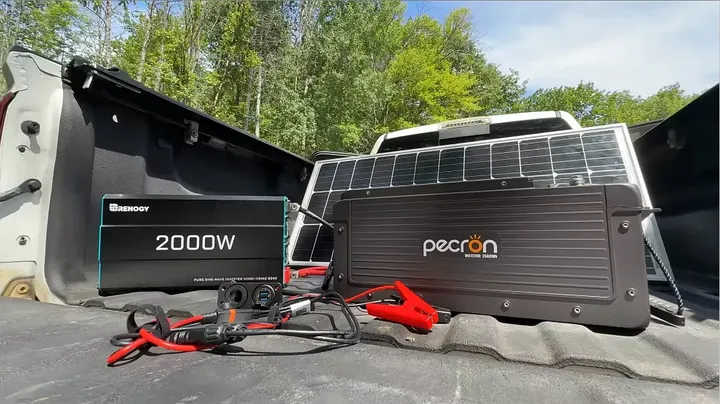 Complete $988 budget DIY solar system arranged in truck bed