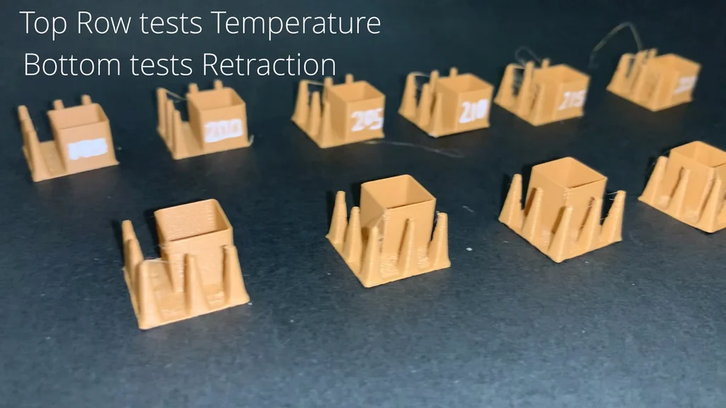 3D printer temperature and retraction test prints