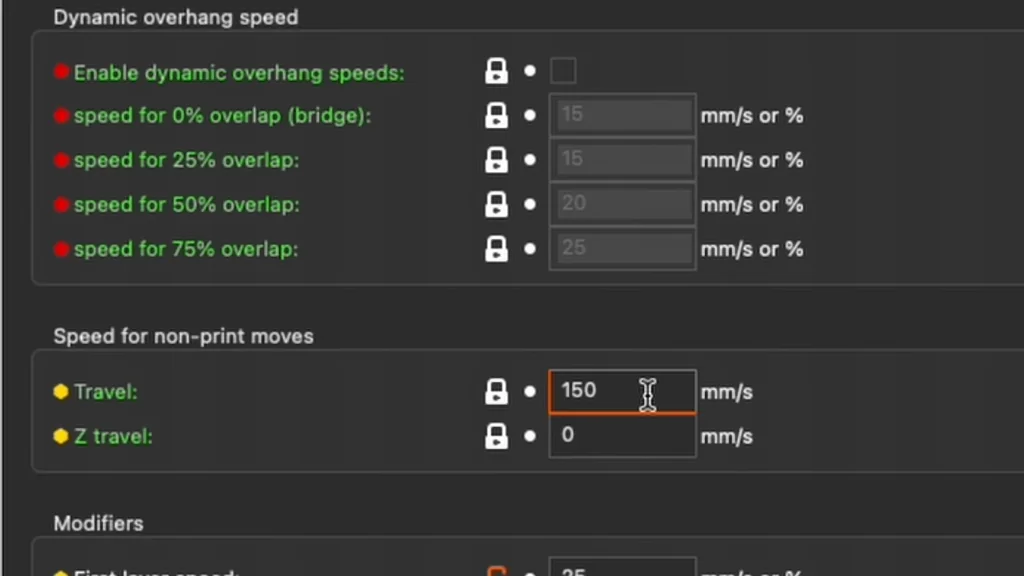 Slicer software travel speed setting