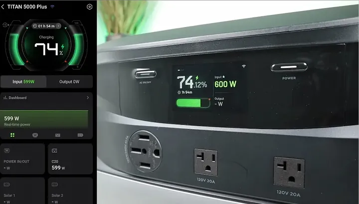 EcoFlow app interface showing AC charging power adjustment to 1800W.