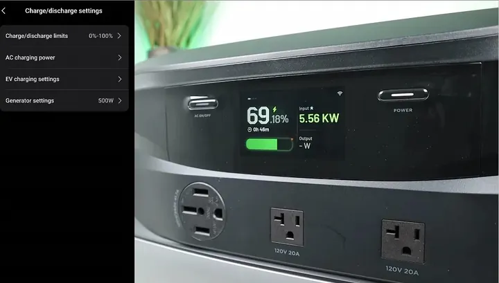 Multimeter displaying 240V output while the power station is actively charging.