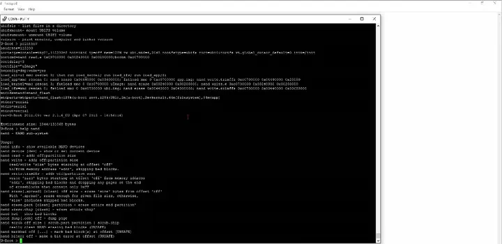 PuTTY terminal output showing NAND read operations and U-Boot status