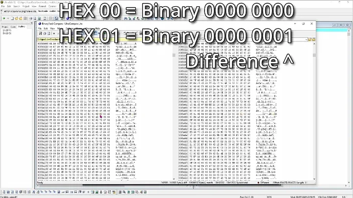 File comparison tool highlighting hex data differences between dumps
